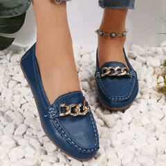 Women's Chain Decor Flat Shoes Casual Slip On Faux Leather Loafers