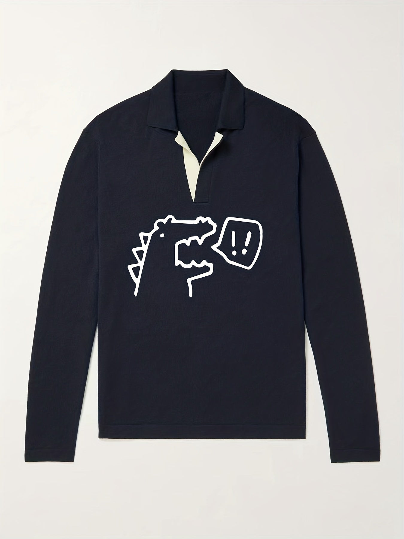 Dino Pattern Knit Polo Shirt Men's Casual Sweater