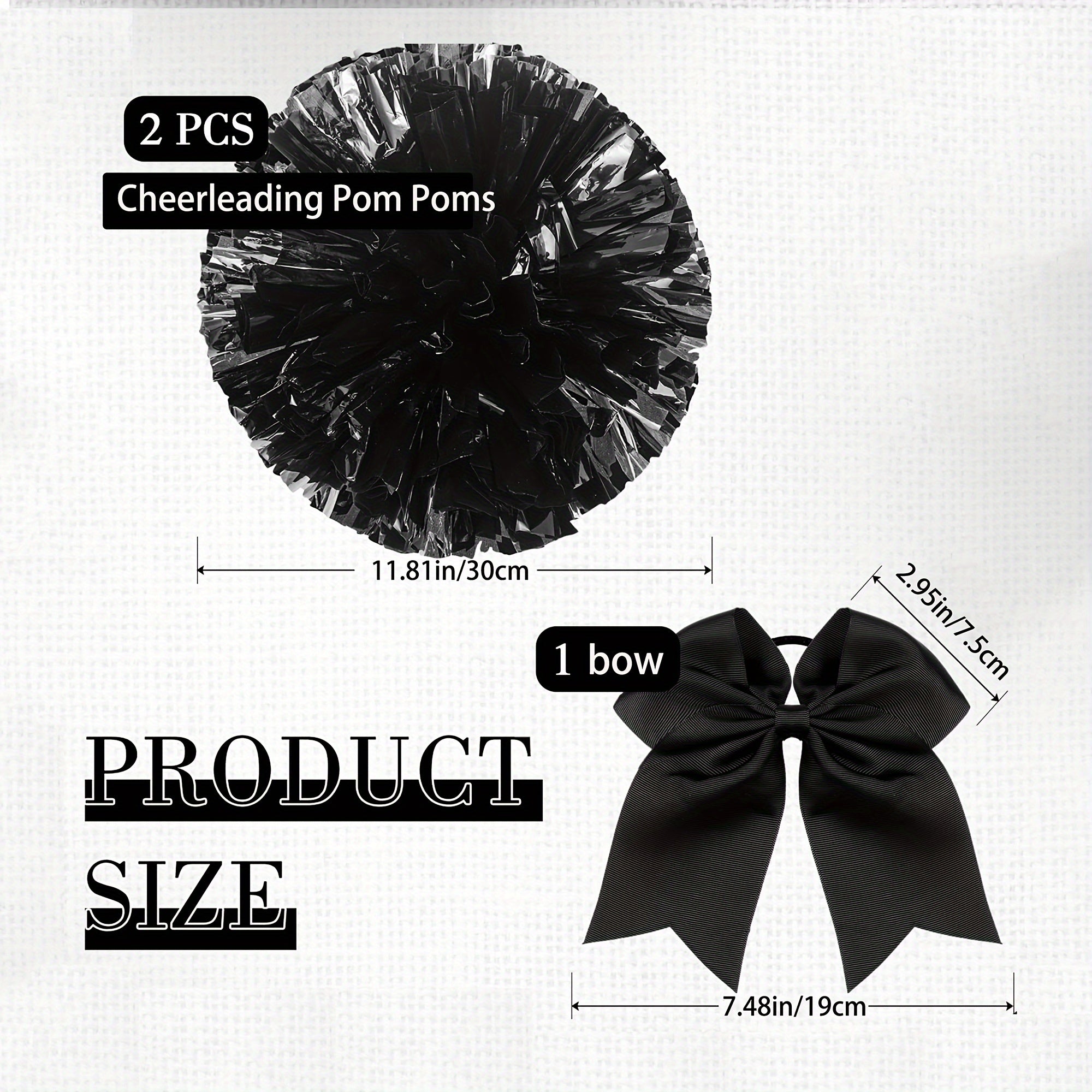 3pcs Cheer Pom Poms & Large Cheer Hair Bow Set - Metallic Accessory