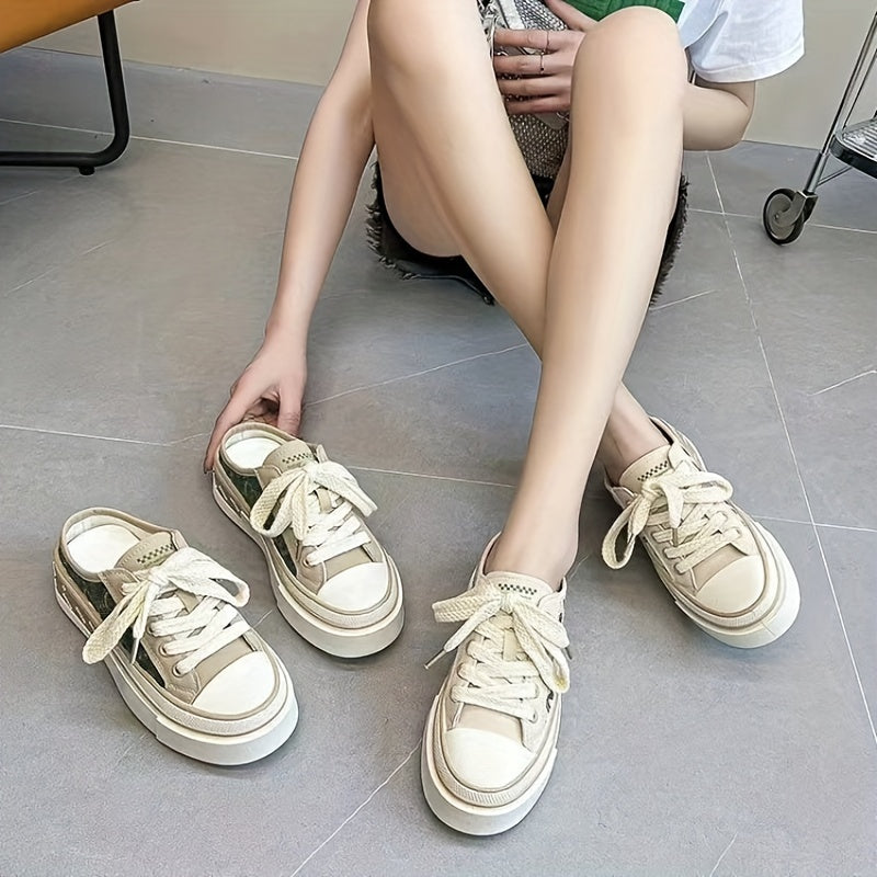 Women's Platform Mule Sneakers Lace Up Outdoor Shoes