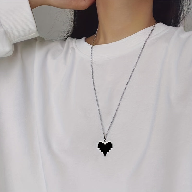 Creative Mosaic Heart Hollow Pixel Heart Pendant Necklace