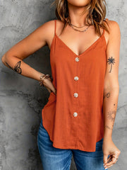 Solid Button Front Cami Top V Neck Sleeveless