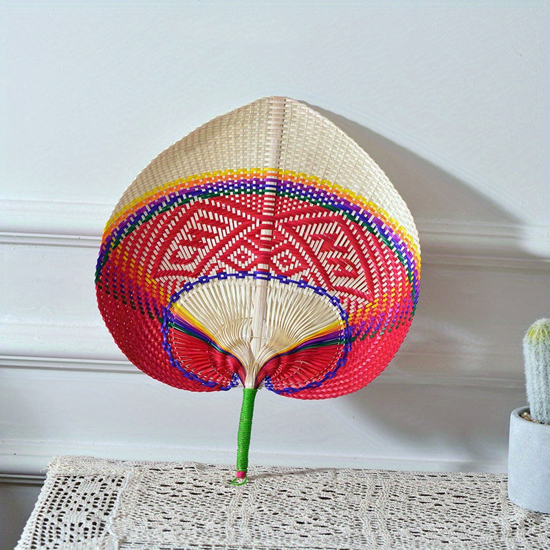 Handwoven Straw Fan Retro Creative Colorful Portable Handheld Fan