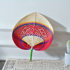 Handwoven Straw Fan Retro Creative Colorful Portable Handheld Fan