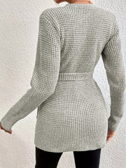 Casual Sweater Solid Long Sleeve Surplice Neck Knot Wrap