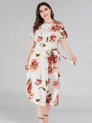 Floral Print Maxi Dress Plus Size Women's Short Sleeve Long Dress