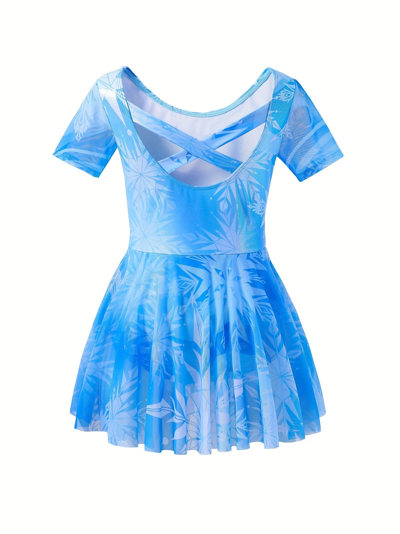 Girls Snowflake Gymnastics Dress with Cross Back
