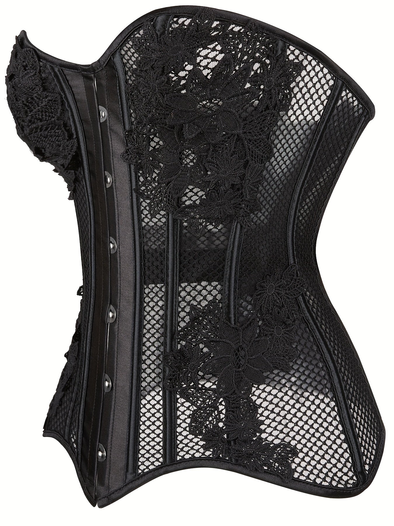 Fishnet Corset Bustier Cut Out Lace Up Body Shaper Lingerie