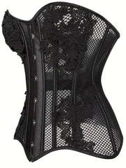 Fishnet Corset Bustier Cut Out Lace Up Body Shaper Lingerie