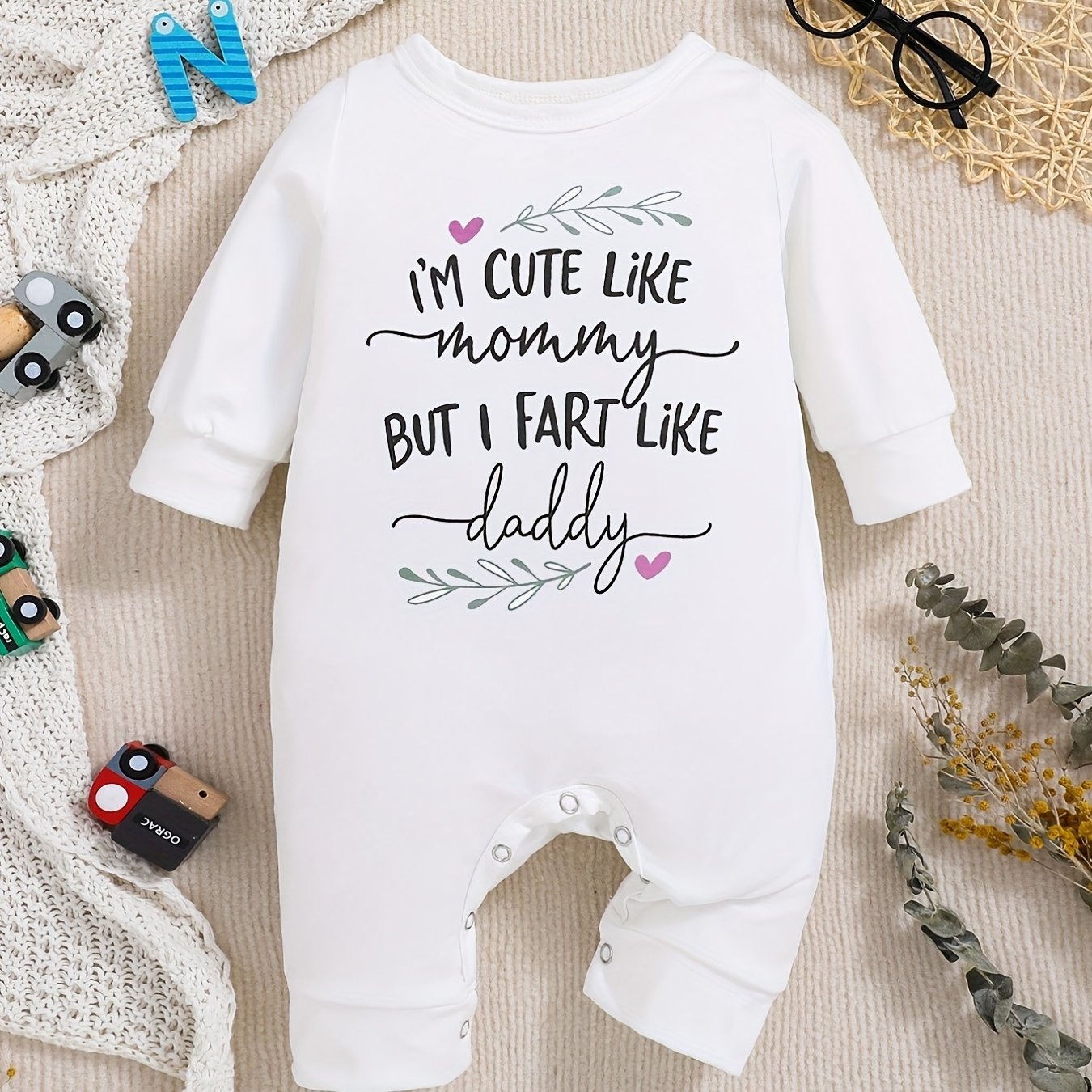Long Sleeve I M Print Bodysuit for Baby Boys & Girls