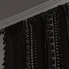 Geometric Printed Tassel Rod Pocket Curtain Cotton Linen Kitchen Bay Window