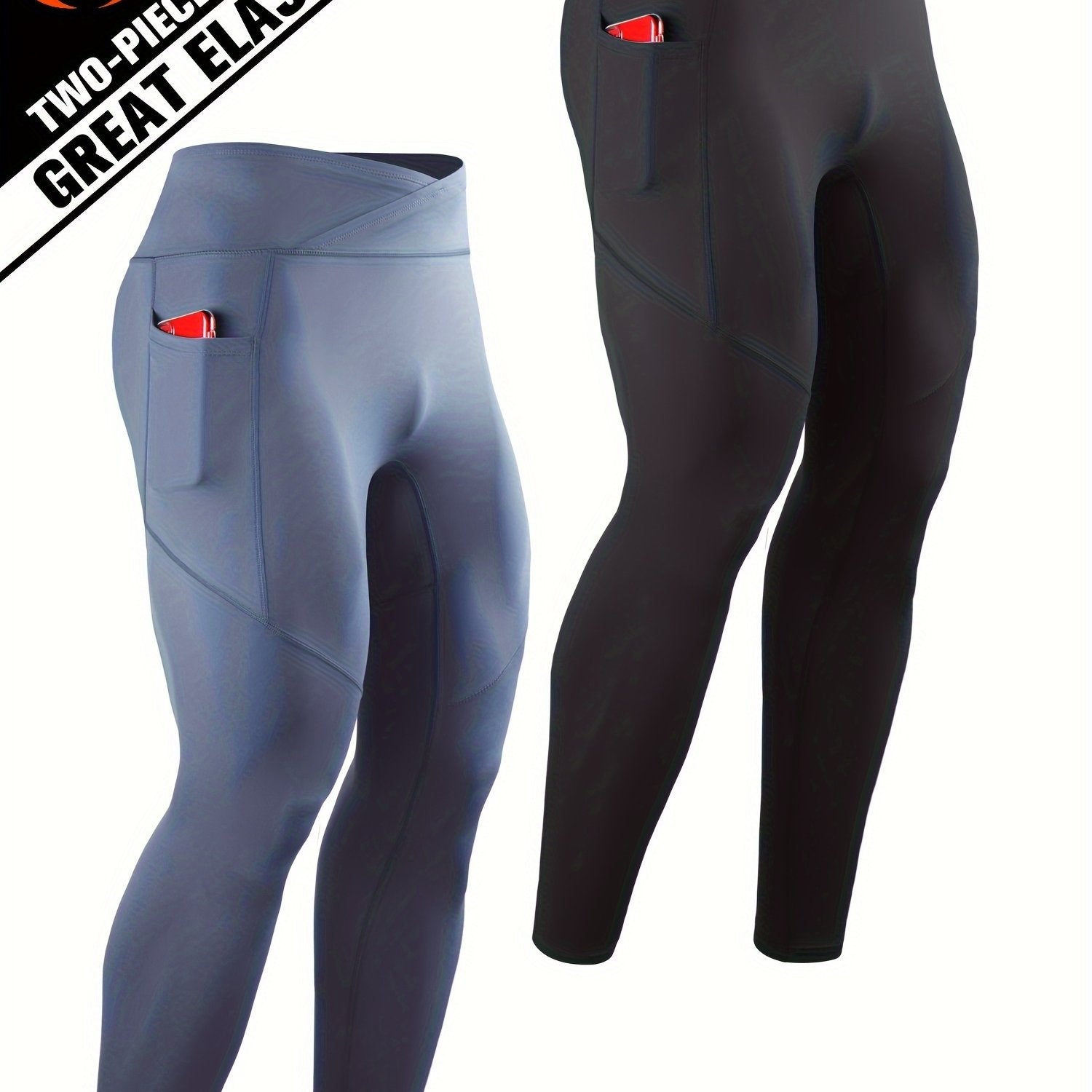 Men's Solid Pocket Leggings Active Compression Pants For Outdoor Running