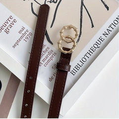 Men's Faux Leather Belt Interlocking Round Buckle Business Waist Strap
