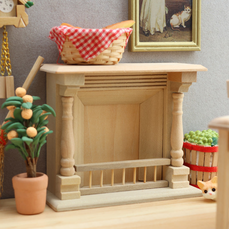 1:12 Scale Mini Wooden Fireplace Model DIY Dollhouse Furniture Decor