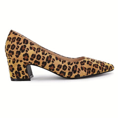 Leopard Print Low Heel Pointed Toe Slip On Pumps
