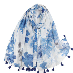 Lotus Flower Print Fringe Trim Scarf Shawl Casual Head Wrap Gift For Mother's