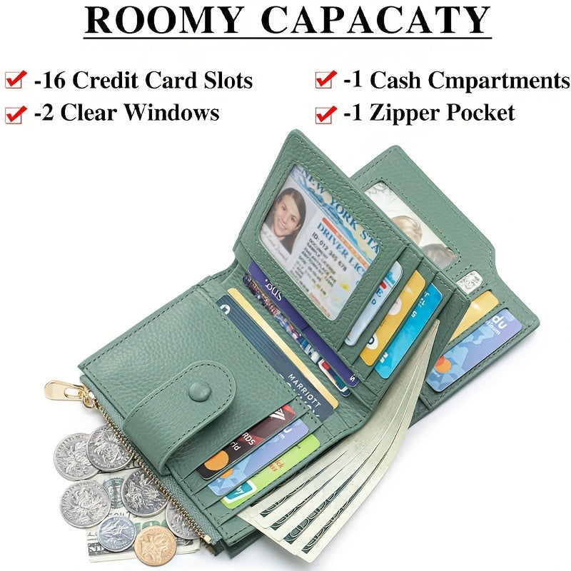 Women's Leather Bi-Fold Wallet with Zippered Coin Pocket