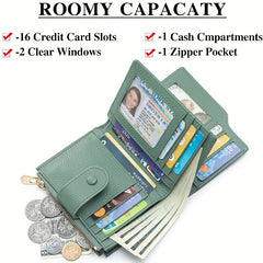 Women's Leather Bi-Fold Wallet with Zippered Coin Pocket