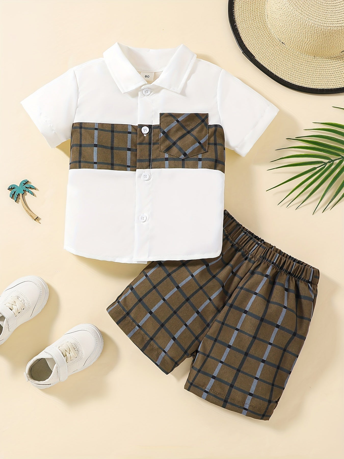 Boys Plaid Shirt & Shorts Set