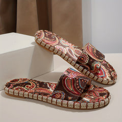 Women's Print Slide Sandals Casual Linen Platform Slippers