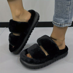 Women's Fuzzy House Slippers Warm & Comfy Open Toe Indoor Shoes Non Slip