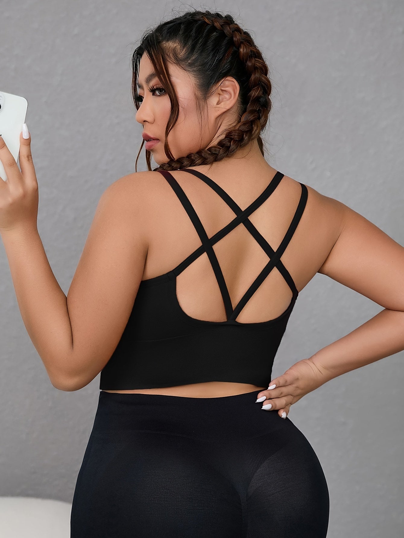 Sports Bra Women's Plus Solid Round Neck Backless High Stretch