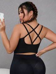 Sports Bra Women's Plus Solid Round Neck Backless High Stretch