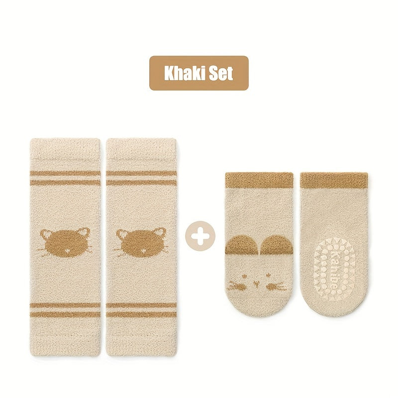 2pcs Baby Girls Coral Fleece Socks Knee Pads Set Infant Toddlers Sleep Socks