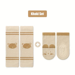 2pcs Baby Girls Coral Fleece Socks Knee Pads Set Infant Toddlers Sleep Socks