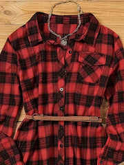 Plaid Print Long Sleeve Button Up Shirt Top With Pockets