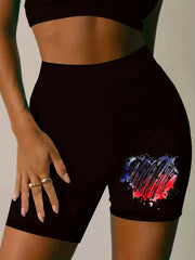 Women's Plus Graffiti Heart Print High Rise Biker Shorts