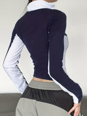 Letter Print Block Zip Up Long Sleeve Y2K Top