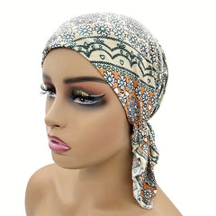 Boho Floral Print Turban Cap Pre tied Bandana Headwrap