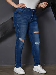 Ripped Button Up Stretch Skinny Jeans