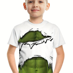 Green Muscle Print Boys T Shirt Fun Cosplay Costume Tee for Kids
