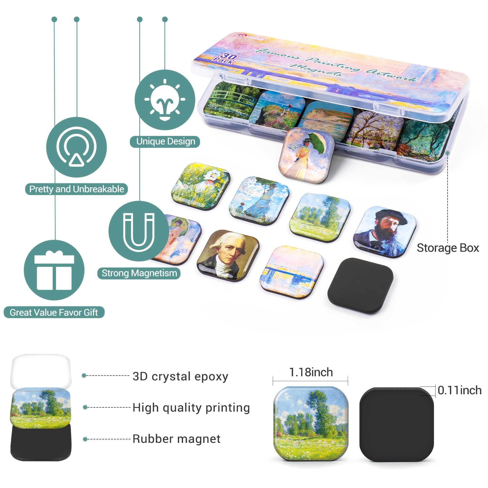 Monet Series Fridge Magnets Decorative Whiteboard Magnets for Office and Kitchen