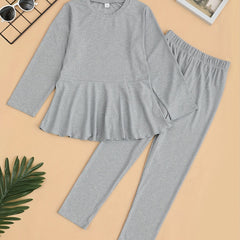 Girl's Comfy 2pcs Long Sleeve Top & Leggings Set Solid Casual Outfits