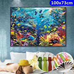 Sea World Cross Stitch Kit Seascape 11CT Printed Canvas Embroidery DIY Home Deco