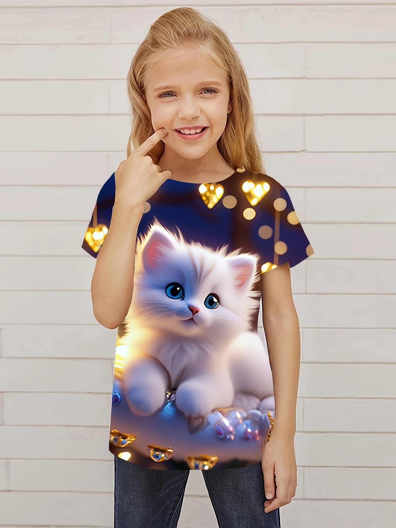 Cat Graphic Short Sleeve T shirt for Girls Summer Gift