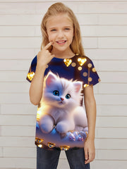 Cat Graphic Short Sleeve T shirt for Girls Summer Gift