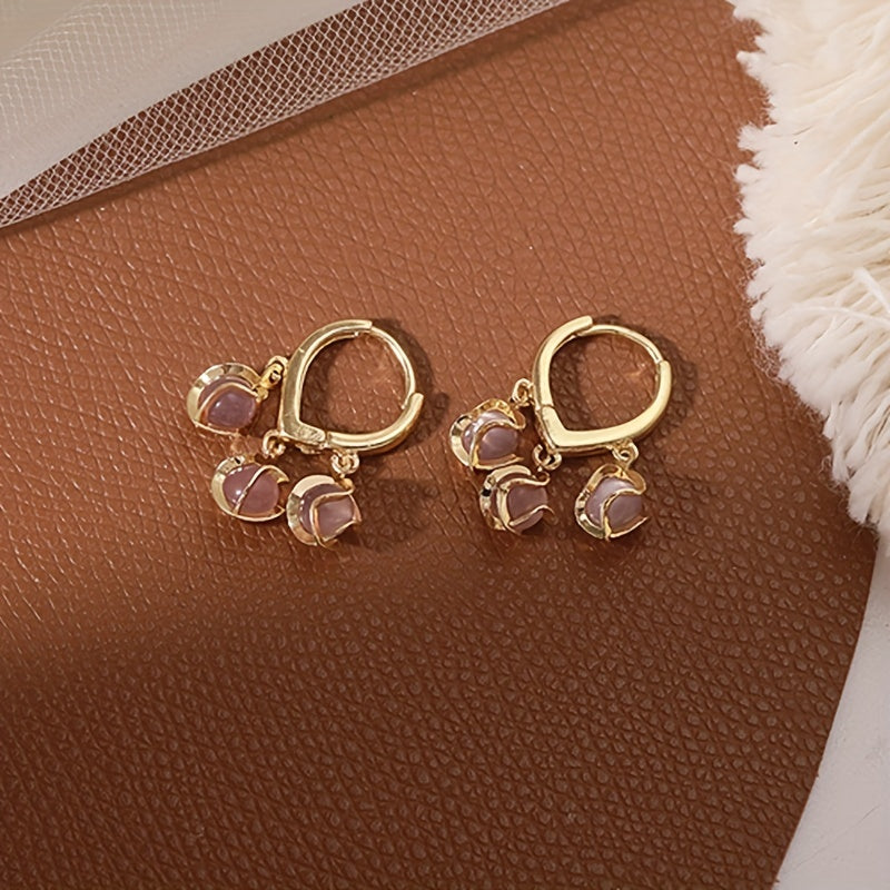 Bell Orchid Cat's Eye Stone Earrings, Decorative Alloy Earrings