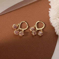 Bell Orchid Cat's Eye Stone Earrings, Decorative Alloy Earrings