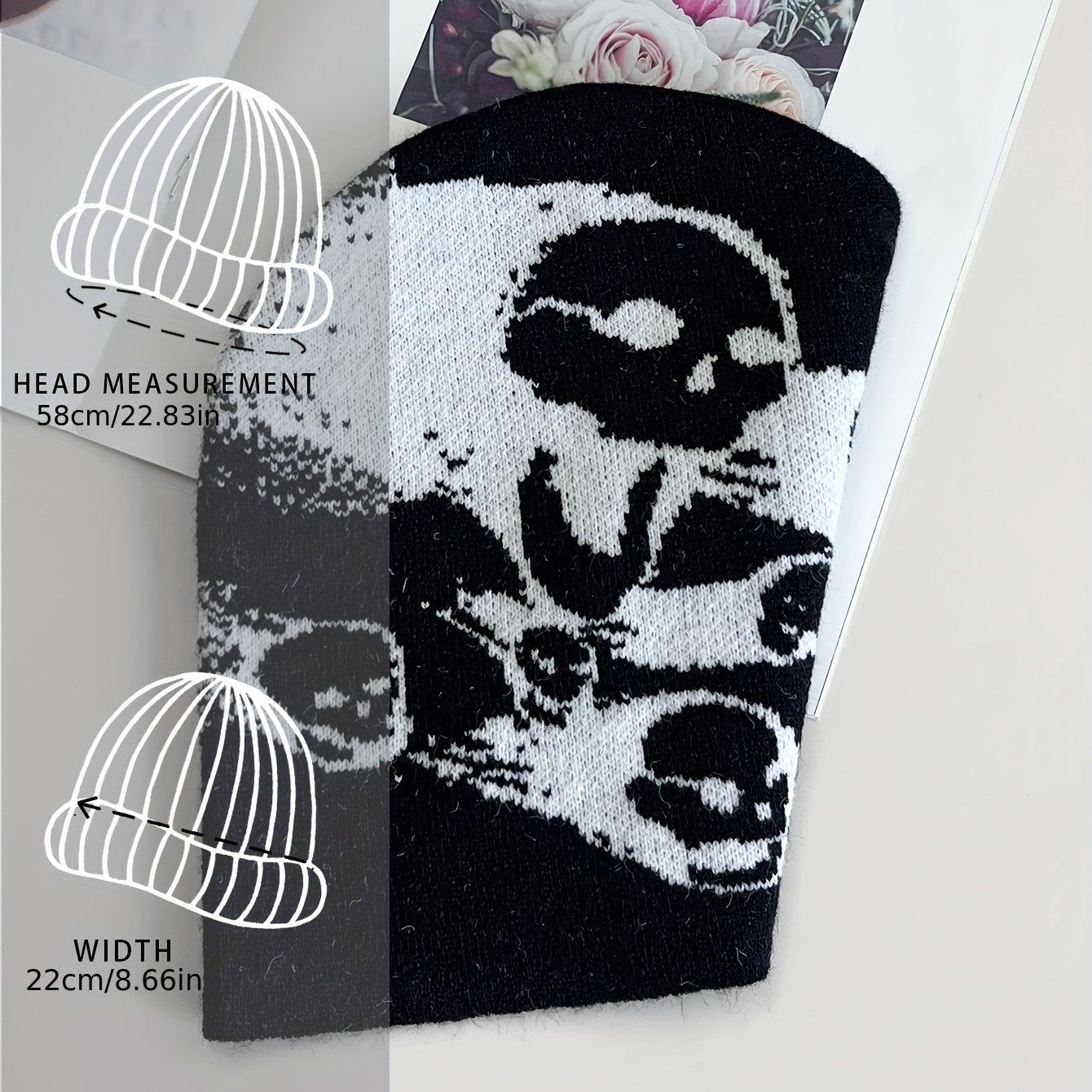 Skull Impact Jacquard Beanie Lightweight Elastic Soft Breathable Knit Hat