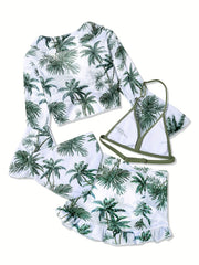 Coconut Tree 4pcs Girls Swimsuit Set Summer Clothes