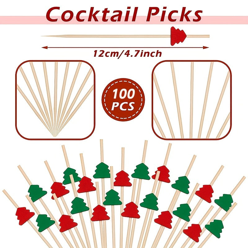 100pcs Christmas Cocktail Picks 4 7 Inches 12 Cm Bamboo Appetizer Toothpicks