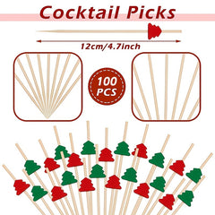 100pcs Christmas Cocktail Picks 4 7 Inches 12 Cm Bamboo Appetizer Toothpicks