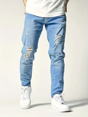 Men's Slim Fit Ripped Jeans - Distressed Denim Pants for Spring