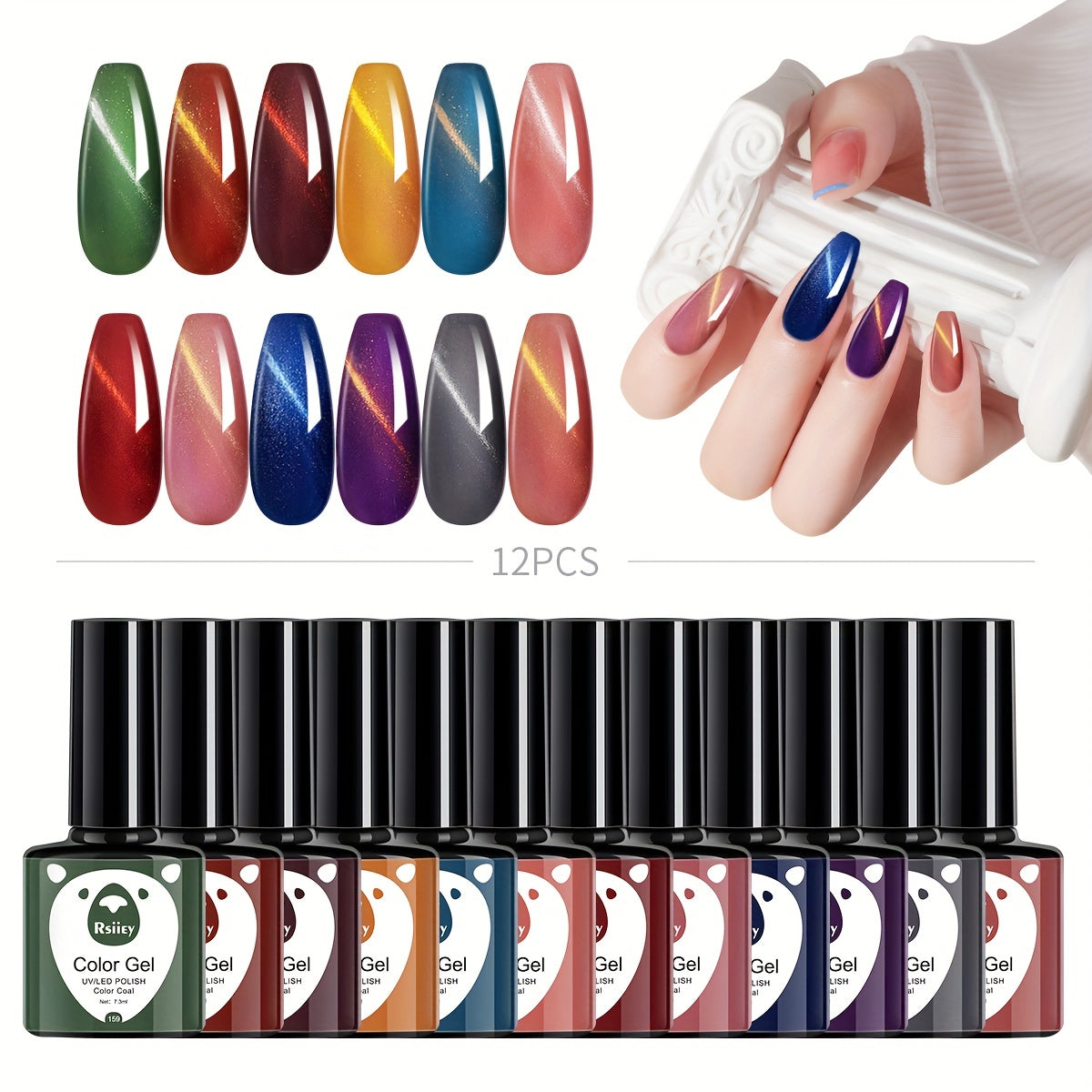 Gel Nail Polish Starter Kit 12 Colors - Cat Eye Gel Varnish Set