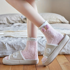 2 Pairs Cartoon Fuzzy Socks Comfy Warm Women's Stockings