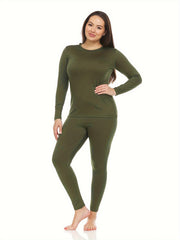 2Pcs Thermal Underwear Set Long Sleeve Top & Leggings Women's Activewear